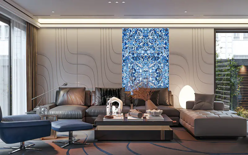 Phòng khách với mảng đá sapphire – Nội thất Sapphire